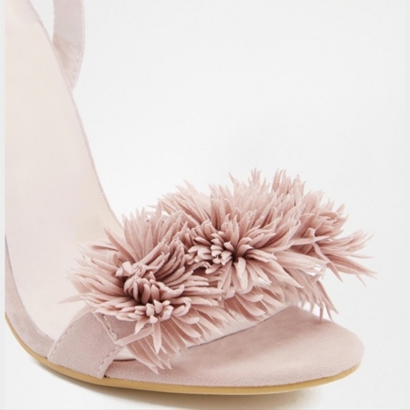 Blush Faux Suede Floral Stiletto Heels - Picture 2 of 6